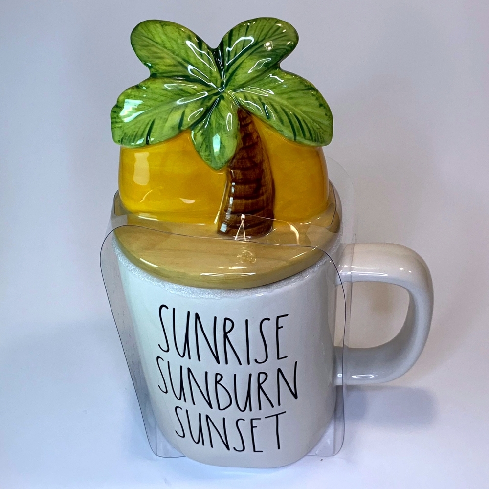 New Rae Dunn by Magenta Summer “SUNRISE SUNBURN SUNSET” Mug With Topper